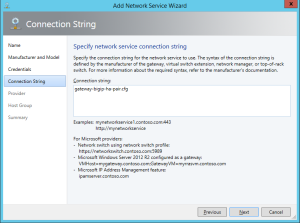 Specifying a connection string for the gateway