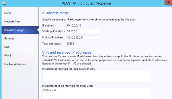 Specifying the range of IP addresses for a pool