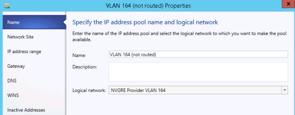 Specifying the IP address pool name and logical network